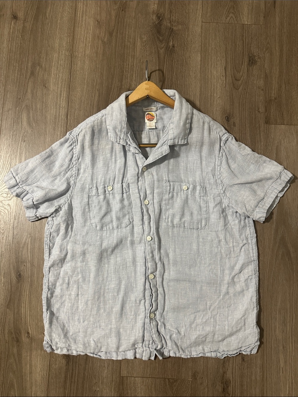 C&C California Linen Light Blue Short Sleeve Button-Down Shirt 100% Linen